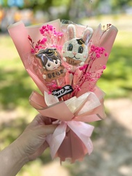 畢業糖霜餅乾花束—畢業女孩+畢業兔2片糖霜餅乾 低糖無香