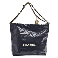 Chanel 22 bag 22包 限量款 黑底白字金鍊 中號 M號