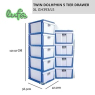 XL 5 Tier Plastic Drawer Twin Dolphin GH Series CABINET STORAGE DRAWER PLASTIC RACK LACI PLASTIK ALMARI PLASTIC