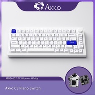 Akko MOD 007 PC สีน้ำเงินบนคีย์บอร์ดแบบกลไกสีขาว75% ปะเก็นติดสลับร้อนกับลูกบิดต่อคีย์ Flex-Cut PCB Clacky Sound