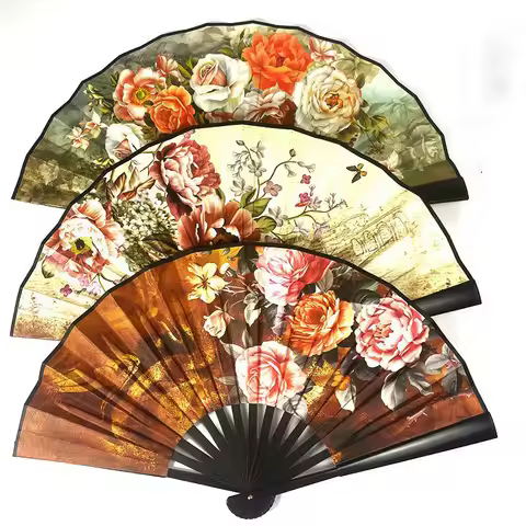 Oil Painting Double Sided Folding Fan 8 Inch Silk Folding Fan Plastic Folding Fan Vintage Silk Fan