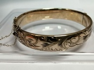 1967 UK London Gold on Sterling Silver Bangle with Safety Chain and Red / Blue Box, FM (Fred Manshaw