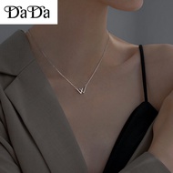Genuine SILVER 925 Necklace Clavicle Chain Korean Double V Flash Diamond Design Sense W Letter Neckl