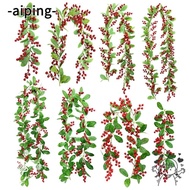 AIPING Christmas Red Berries Wreath, Wedding Ornament Home Decoration Green Leaves Hanging Garland, Gift Lifelike  Year DIY Simulation Plants