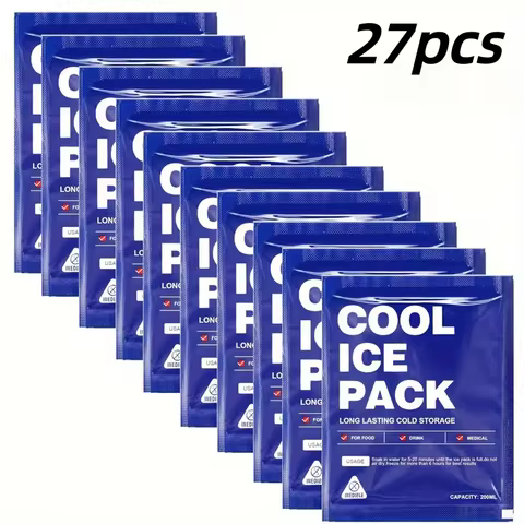 17/27Pcs Reusable Gel Ice Packs 24H Cooling Leak‑Proof Slim Cold Pack for Lunch Bag Food Beach Trave