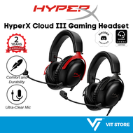 HyperX Cloud III Gaming Headset (Red / Gun Metal) with noise-cancellation microphone, Wired headset,