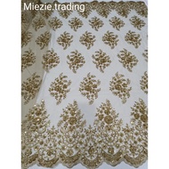 Kain Lace Meter( Gold ) / Lace Fabric Beaded / Embroidery Lace Fabric for high grade dresses baju pengantin