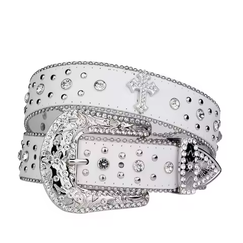 Punk Rhinestone White Belt female male fashion western jeans female jeans jewelry fashion design Y2K