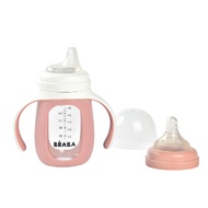 BEABA ขวดแก้วหัดดื่ม 2 in 1 Glass Learning Bottle 210 ml with Silicone Protective Sleeve - Vintage P