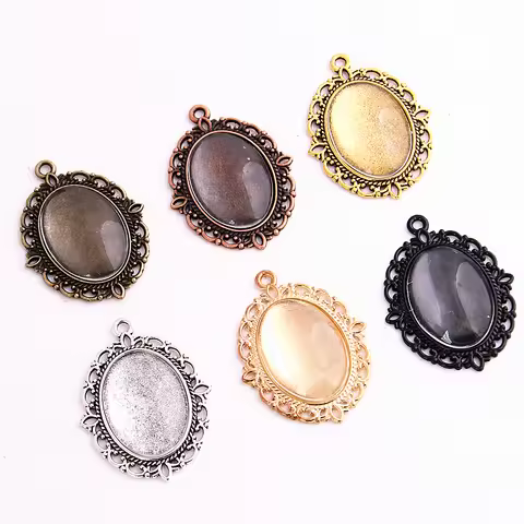 SWEET BELL 12set Fit 18*25mm Seven color oval Cabochons Bases Jewelry Settings Pendant Bezel Trays+C