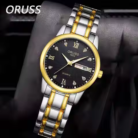 ORUSS Fashion Brand Couple Quartz Watch Roman Dial Double Calendar Window Luminous Waterproof High Q