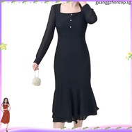 Casual Dress Button Retro Commute Spring/summer Blue Dress for Women L142ED209