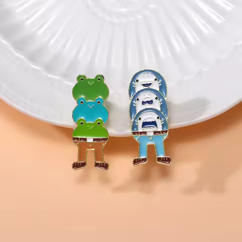 Cute Cartoon Animal Jenga Enamel Brooch Creative Funny Shark Frog Lapel Pin Badge Backpack Clothing 