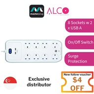 Masterplug SRGSU83PW, Surge Protection with 2 x 3.1A USB, 8 Extension Sockets, 3Metre, On/off Switch