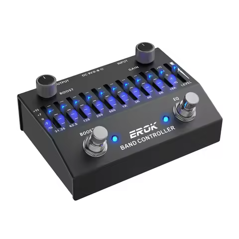 EROK EQB-10 10 Band EQ Equalizer Pedal Guitar Bass Effects Pedal DC 9V True Bypass Boost Gain Alumin