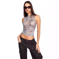 IAMGIA Hot Girl Marble Stripes Slim Fit Sleeveless Gauze Halter Neck Vest