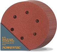 POWERTEC 45206-P2, 60 Grit, 6 Inch 6 Hole Hook and Loop Sanding Discs, Sandpaper for Random Orbital 