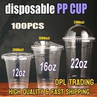 100pcs 95mm Plastic Cup Quality PP Y 95mm Cup & Lid Set 8oz 12oz 16oz 22oz Plastic Cups