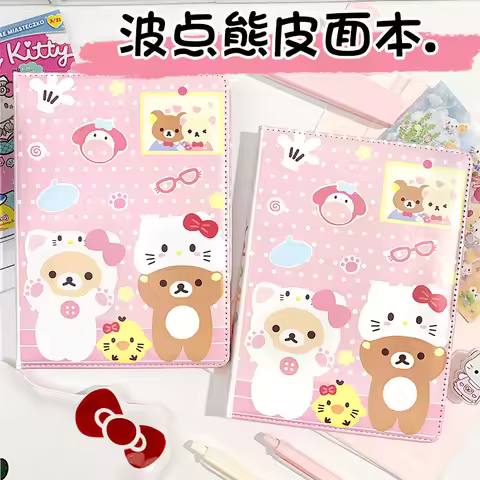 Japanese Cute Rilakkuma A5 Leather Notebook Rilakkuma Transformed Into Hellokitty Colored Hand Book 
