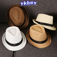 YKBOY Straw Panama Cap Unisex Gangster Cap Wide Brim Cowboy Fedora Hat