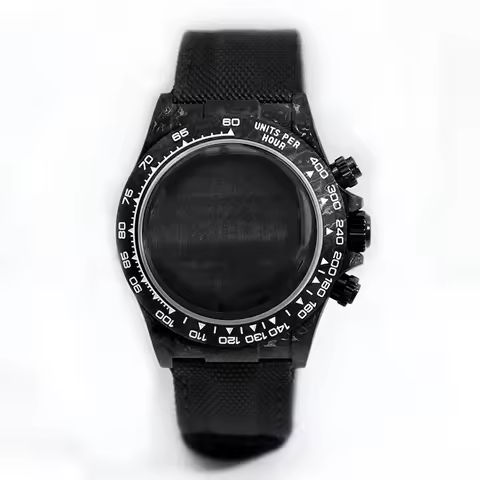 Black 38mm Carbon Case Strap Carbon Bezel Fit Vk63/4130 Movement Sapphire Multi-function Case 3atm