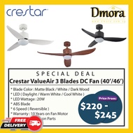 Crestar Value Air 3 Blades (40/46inch) Ceiling Fan 20w Led Light - White/Matt Black/Dark Wood