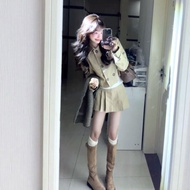 CHANGTONG | ชุดออกกำลังกายสไตล์เกาหลี OOTD สองชิ้น เสื้อและกระโปรง สำหรับฤดูหนาว