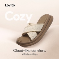 Lovito Casual Plain Vacation Slippers Bohemian Style 4Cm Thick Bottom Anti Slip Beach Walks Flat San