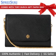 Tory Burch Bag With Gift Paper Bag Crossbody Bag Woc Wallet On Chain Emerson Saffiano Leather  Black # 136093