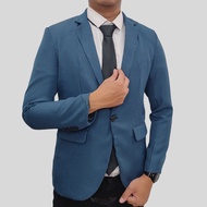 blazer cowok pria jas pria keren slimfit navy biru dongker kotak kotak tartan slimfit casual atau ja