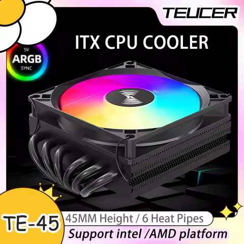 TEUCER TE-45 45MM Height ITX CPU Cooler 6 Heat Pipes ARGB Heat Sink Support intel LGA1700/115X/2011/