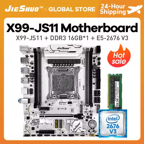 JIESHUO X99-JS11D3 Motherboard LGA2011-3 With Intel Xeon E5 2676 V3 CPU Dual-channel DDR3 16Gb 1333M