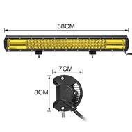 สปอร์ตไลท์ led 12v รถยนต์ 22 นิ้ว648W Lampu สามแถว22นิ้วสีเหลืองไฟ LED บาร์สำหรับรถแทรคเตอร์เรือรถบรรทุกออฟโร้ด SUV ATV ไฟตัดหมอก24V