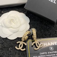 Chanel香奈儿双C珍珠耳环 几乎全新 金色圆环镶珍珠 正品实拍