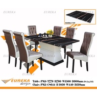 EUREKA C8644 5ft Rectangle Black Marble Dining Table Set 6 Chair (Deliver & Installation Klang Valle