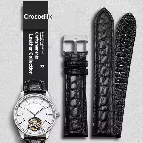 Double-sided crocodile leather strap for Tissot Jaeger-Lecoultre Long Qin Omega Montblanc Universal 