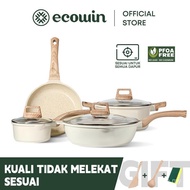 Ecowin - set 4 keping periuk dan kuali isi rumah, kuali batu perubatan tidak melekat, kuali 30CM, ku