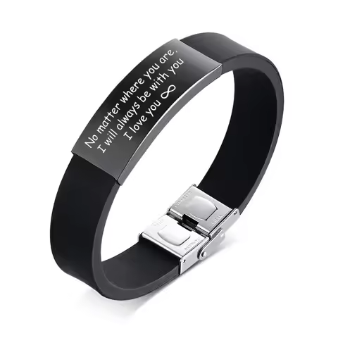 Custom SOS Stainless Steel ID Silicone Bracelet For Men Women Personalized Wristband DIY Adjsuatble