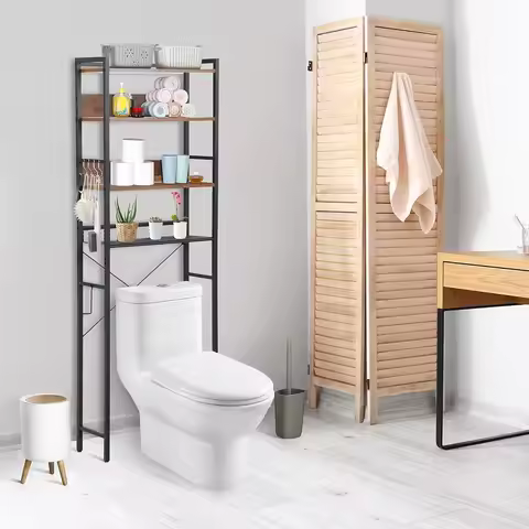 Over The Toilet Storage, 4-Tier Over Toilet Bathroom Space Saver with Hooks, Over The Toilet Storage
