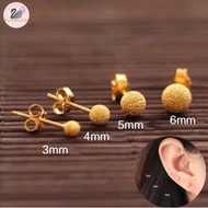 18K Saudi Gold legit Earrings female Solid Pea Round Bead Earrings Frosted Round Bead Earrings DWq