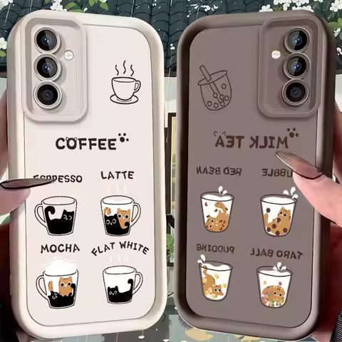 Cat Coffee Plain Case for Samsung Galaxy S25 Ultra Plus S24 S23 S22 S21 S20 FE A73 A72 A71 A56 A55 A