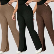 Plus Size High Waisted Ribbed Knit Flare Trouser Pants For Women