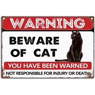 Retro Warning Animal Sign - Beware of Cat Tin Sign - Vintage Metal Signs Home Wall Decor-12x8inch-Ti