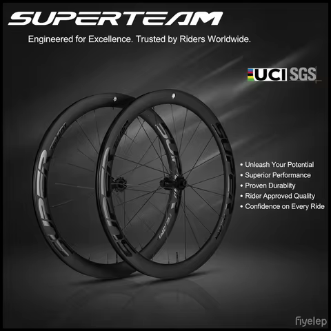 SUPERTEAM 700C Full D28-50 Carbon Wheelset Clincher Tubeless Road Bike Wheels Carbon Wheels for Disc
