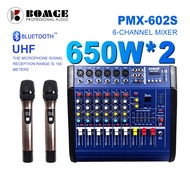 BOMGE BMG-602S/602D 4 Channel Professional Audio Mixer with Audio Amplifier 48V Phantom Power Mixer 