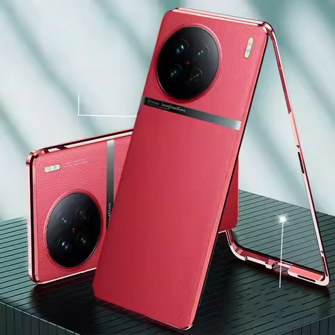 Plain Leather Metal Magnetic Suction Protective Cover for Vivo X90 Pro Plus Light Luxury Case for Vi