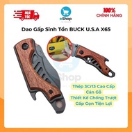 Dao Gấp Gọn Sinh Tồn Buck U.S.A Cán Gỗ Thép 3Cr13 - Thích Hợp Camping Phượt Dã Ngoại...