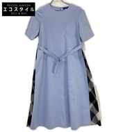 Blue Label Crestbridge 2024 淺藍色棉混紡 Crestbridge 格紋連身裙，36 碼 [二手]