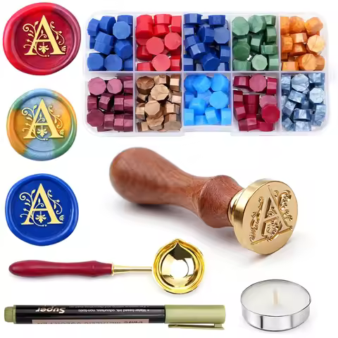 26Letter A-Z Wax Seal Stamp Kit with 200pcs Sealing Wax Beads-25mm Vintage Wax Seal Set Wedding Seal