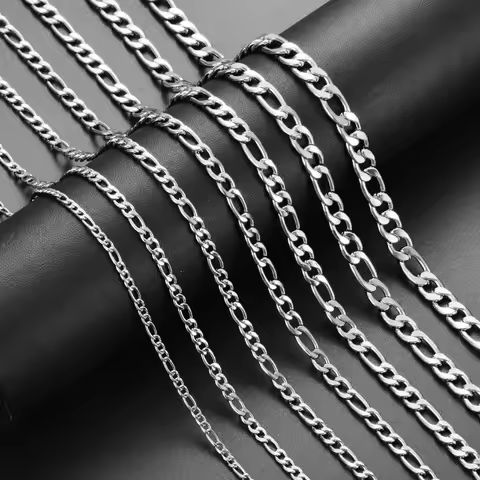 18cm To 60cm Figaro Link Chain Jewelry Classic Curb Necklace 3-7.5mm Stainless Steel Silver Color Ch
